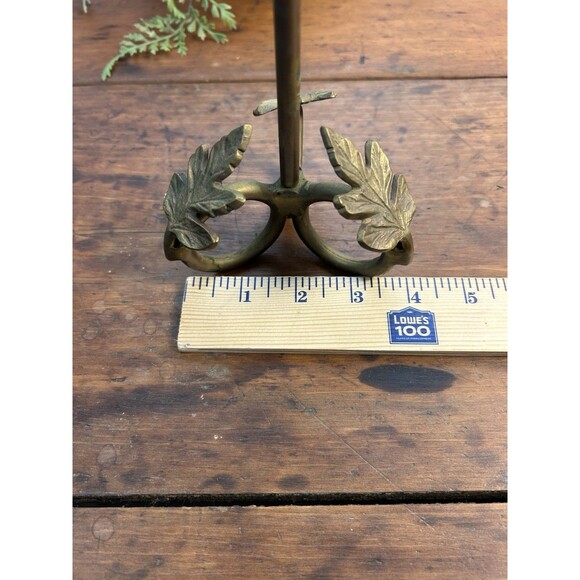 Vintage Brass Pillar Candle Holder With Leaf Motif 10” Tall - Picture 8 of 8